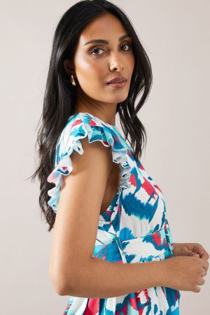 Petite Butterfly Pleated Midi Dress