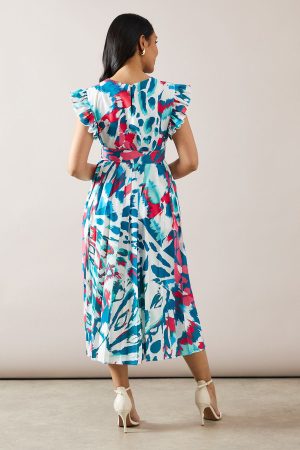 Petite Butterfly Pleated Midi Dress