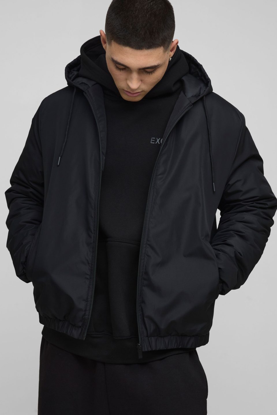 Regular Fit Hooded Lightweight Padded Bomber Jacket