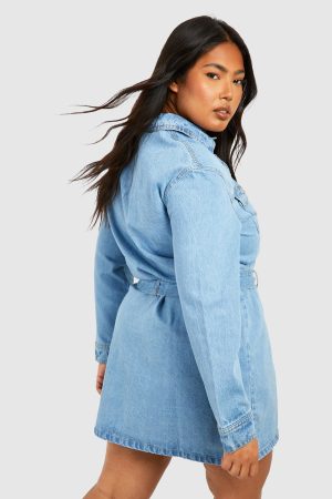 Plus Denim Tie Belt Shift Dress