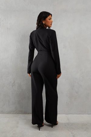 Tailored Long Sleeve Straight Leg Jumpsuit