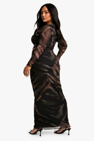 Plus Animal Print Slash Neck Top & Maxi Skirt Co Ord