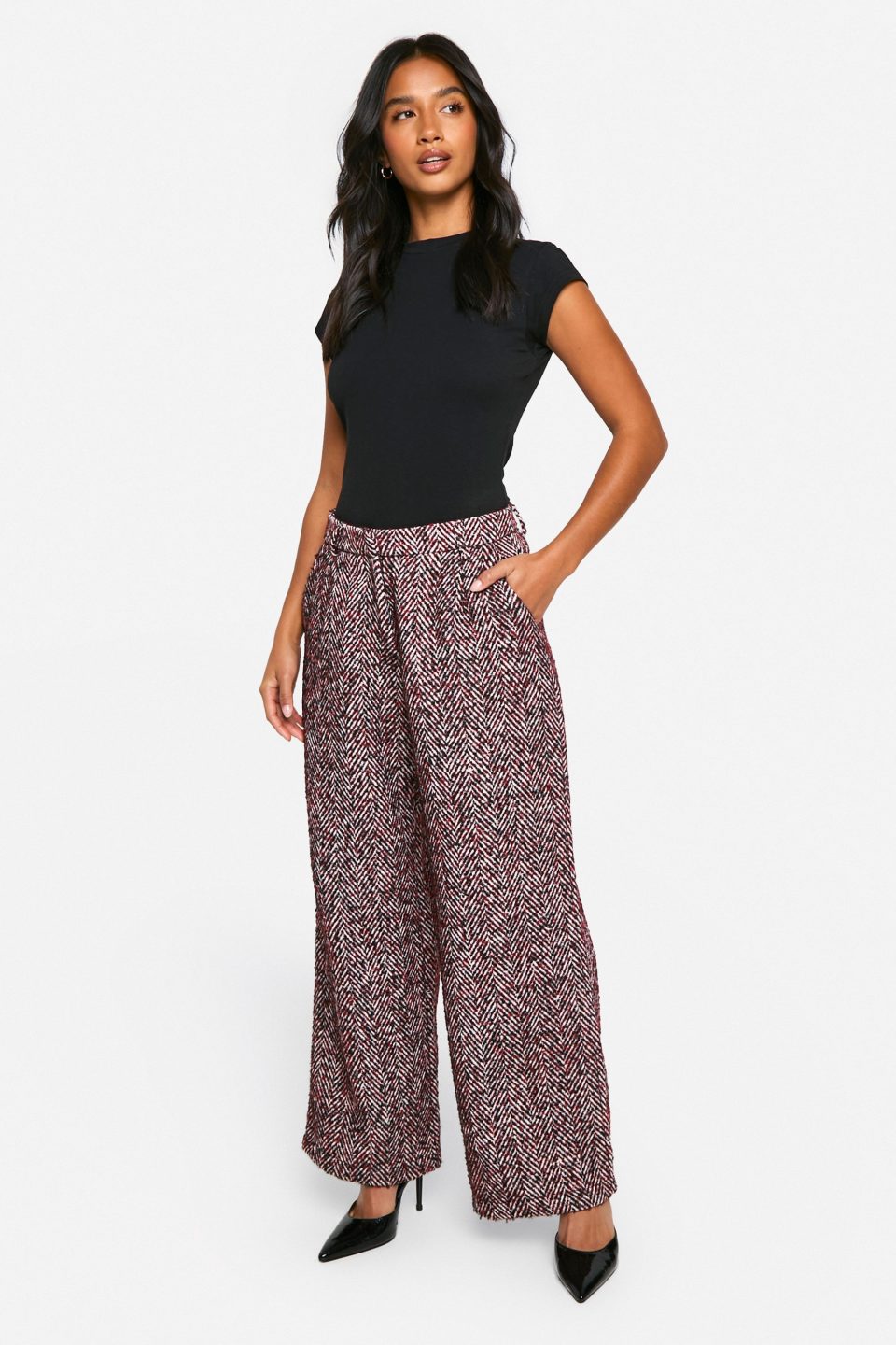 Petite Herringbone Wool Look Trousers