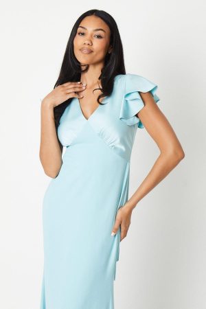 V Neck Ruffle Sleeve Maxi Dress