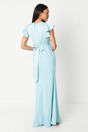 V Neck Ruffle Sleeve Maxi Dress
