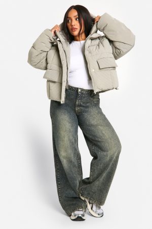 Plus Hooded Textured Puffer Jacket