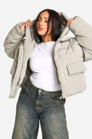 Plus Hooded Textured Puffer Jacket