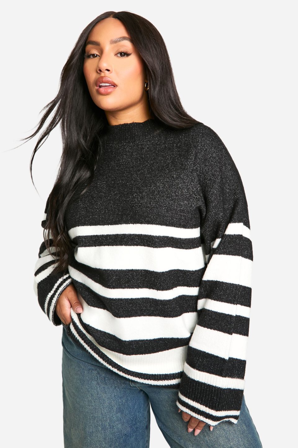 Plus Mixed Stripe Oversized Jumper