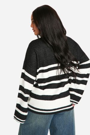 Plus Mixed Stripe Oversized Jumper