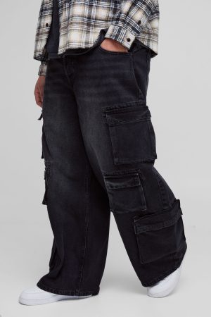 Plus Extreme Cargo Baggy Flared Jeans