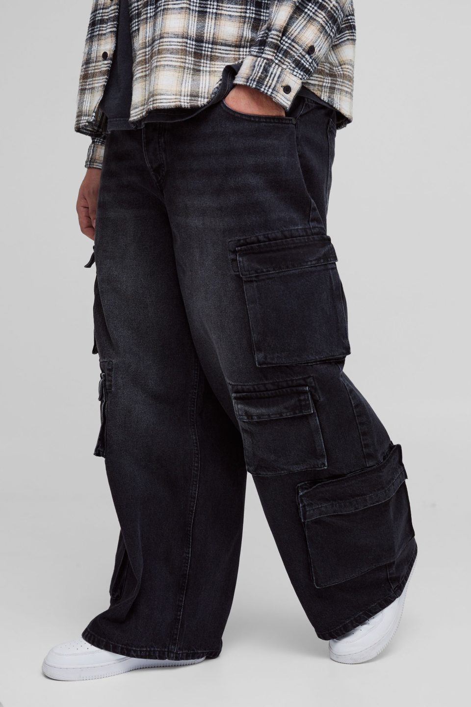Plus Extreme Cargo Baggy Flared Jeans