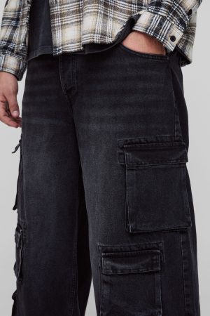 Plus Extreme Cargo Baggy Flared Jeans