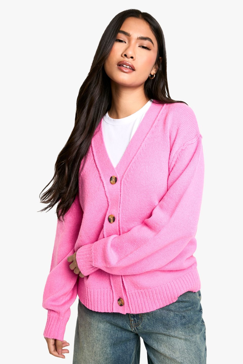 Seam Detail Soft Knit Boyfriend Oversized Cardigan