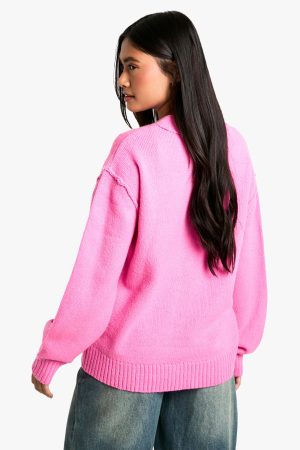 Seam Detail Soft Knit Boyfriend Oversized Cardigan
