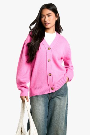 Seam Detail Soft Knit Boyfriend Oversized Cardigan