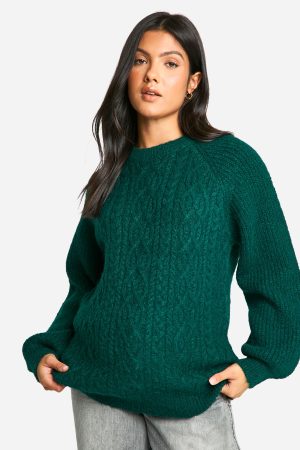 Maternity Cable Knit Oversized Crew Neck Jumper