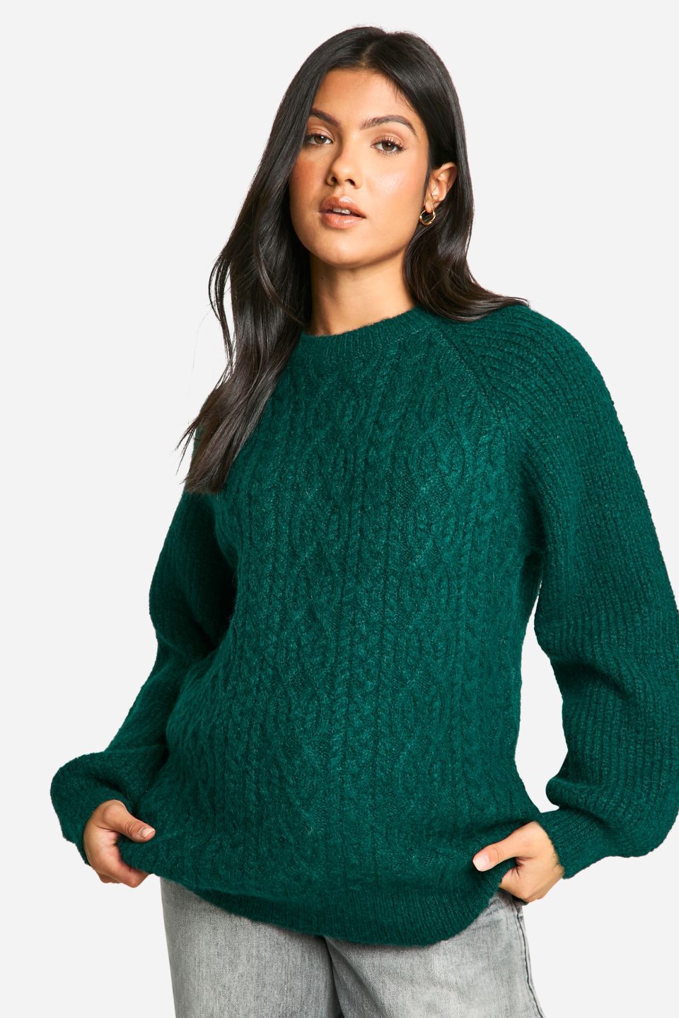 Maternity Cable Knit Oversized Crew Neck Jumper