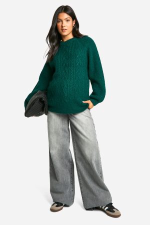 Maternity Cable Knit Oversized Crew Neck Jumper