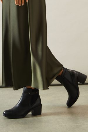 Merida Faux Leather Mid Block Heel Chelsea Ankle Boots