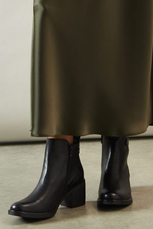 Merida Faux Leather Mid Block Heel Chelsea Ankle Boots