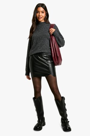 Pu Split Hem Mini Skirt