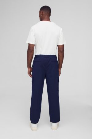 Elastic Waist Straight Cropped Tailored Cargo Trousers