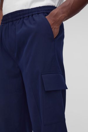 Elastic Waist Straight Cropped Tailored Cargo Trousers
