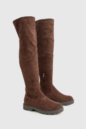 Faux Suede Chunky Knee High Boots