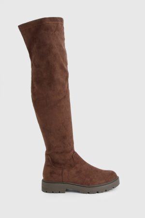 Faux Suede Chunky Knee High Boots