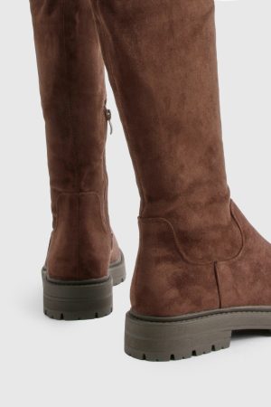 Faux Suede Chunky Knee High Boots