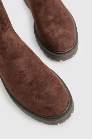 Faux Suede Chunky Knee High Boots