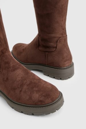 Faux Suede Chunky Knee High Boots