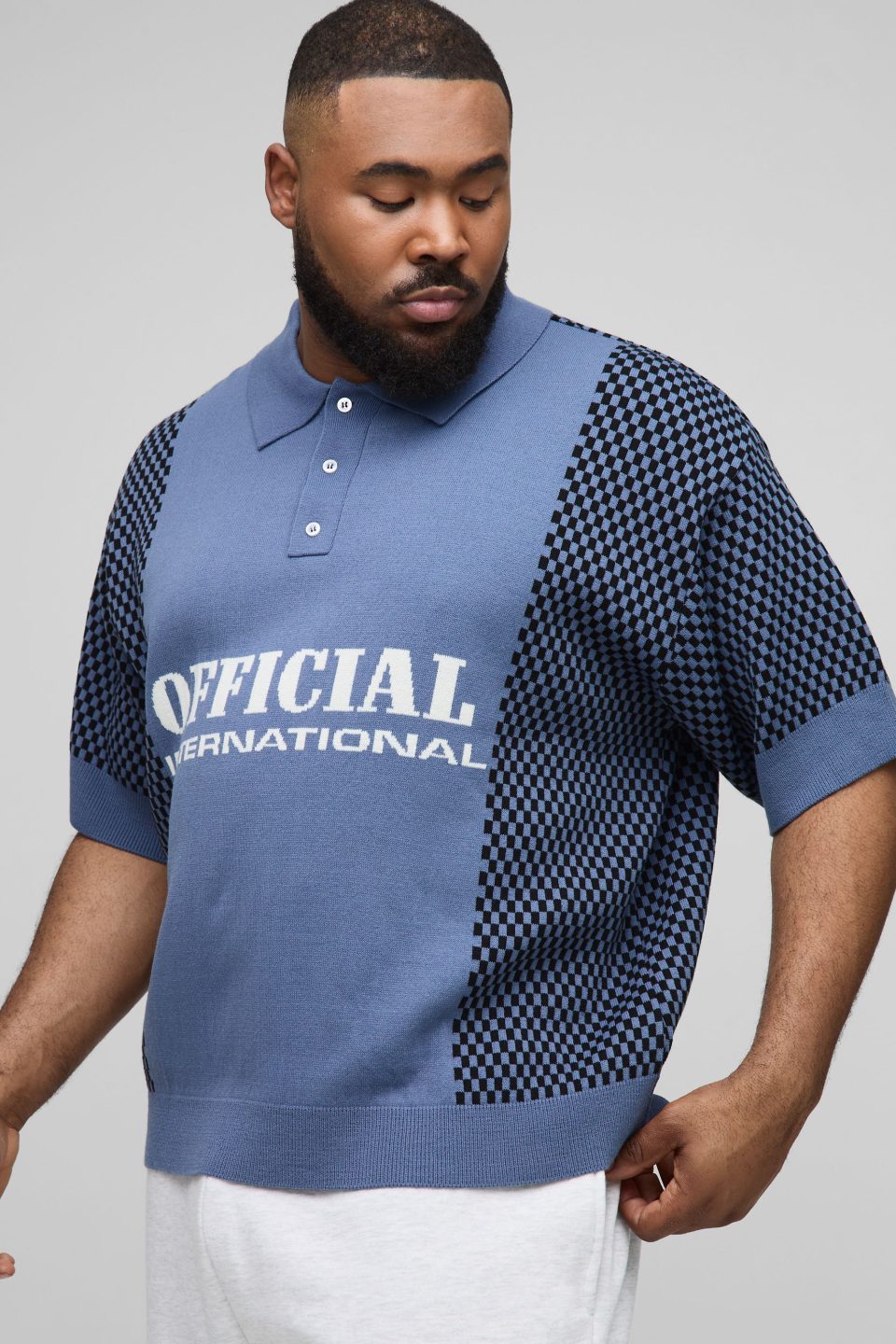 Plus Contrast Edge Open Knit Boxy Oversized Polo Shirt
