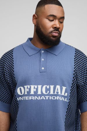 Plus Contrast Edge Open Knit Boxy Oversized Polo Shirt