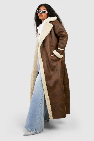 Vintage Look Maxi Aviator Coat