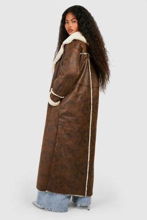 Vintage Look Maxi Aviator Coat