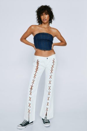 Petite Lattice Split Front Flared Denim Jeans