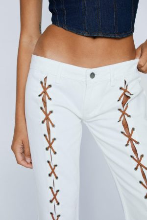 Petite Lattice Split Front Flared Denim Jeans