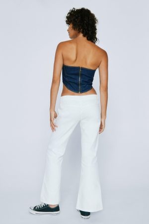 Petite Lattice Split Front Flared Denim Jeans