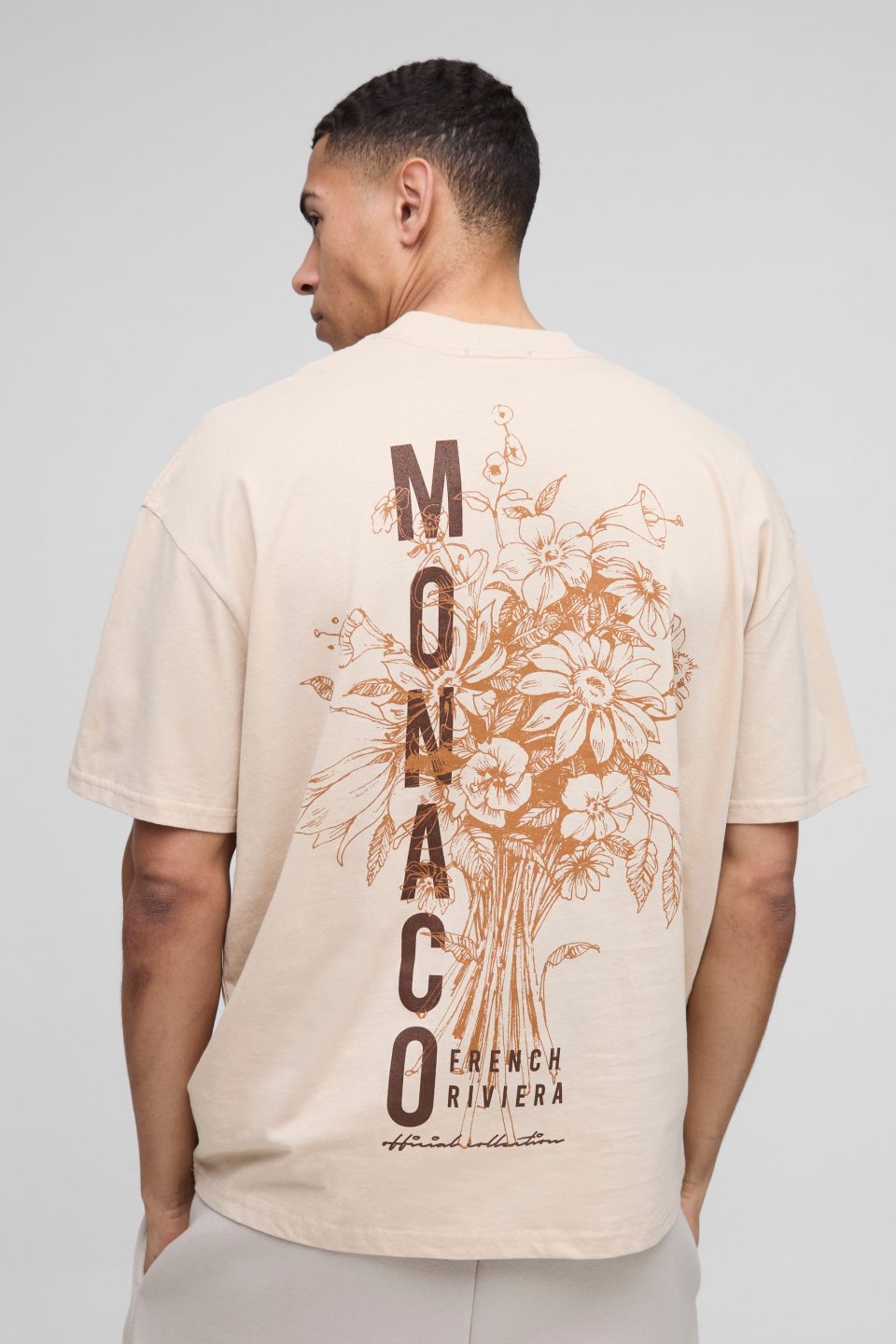 Oversized Extended Neck Monaco Floral Printed T-Shirt