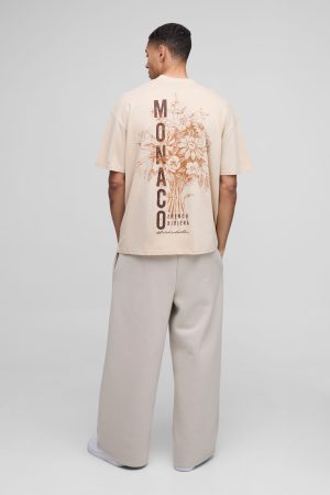 Oversized Extended Neck Monaco Floral Printed T-Shirt