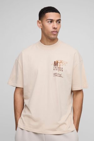 Oversized Extended Neck Monaco Floral Printed T-Shirt