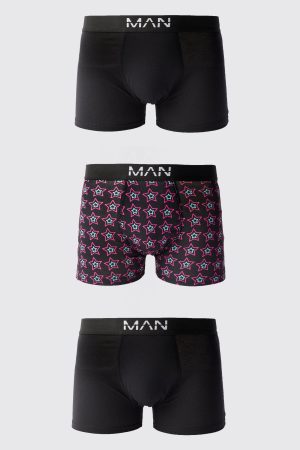 3 Pack Man Star Printed Boxers