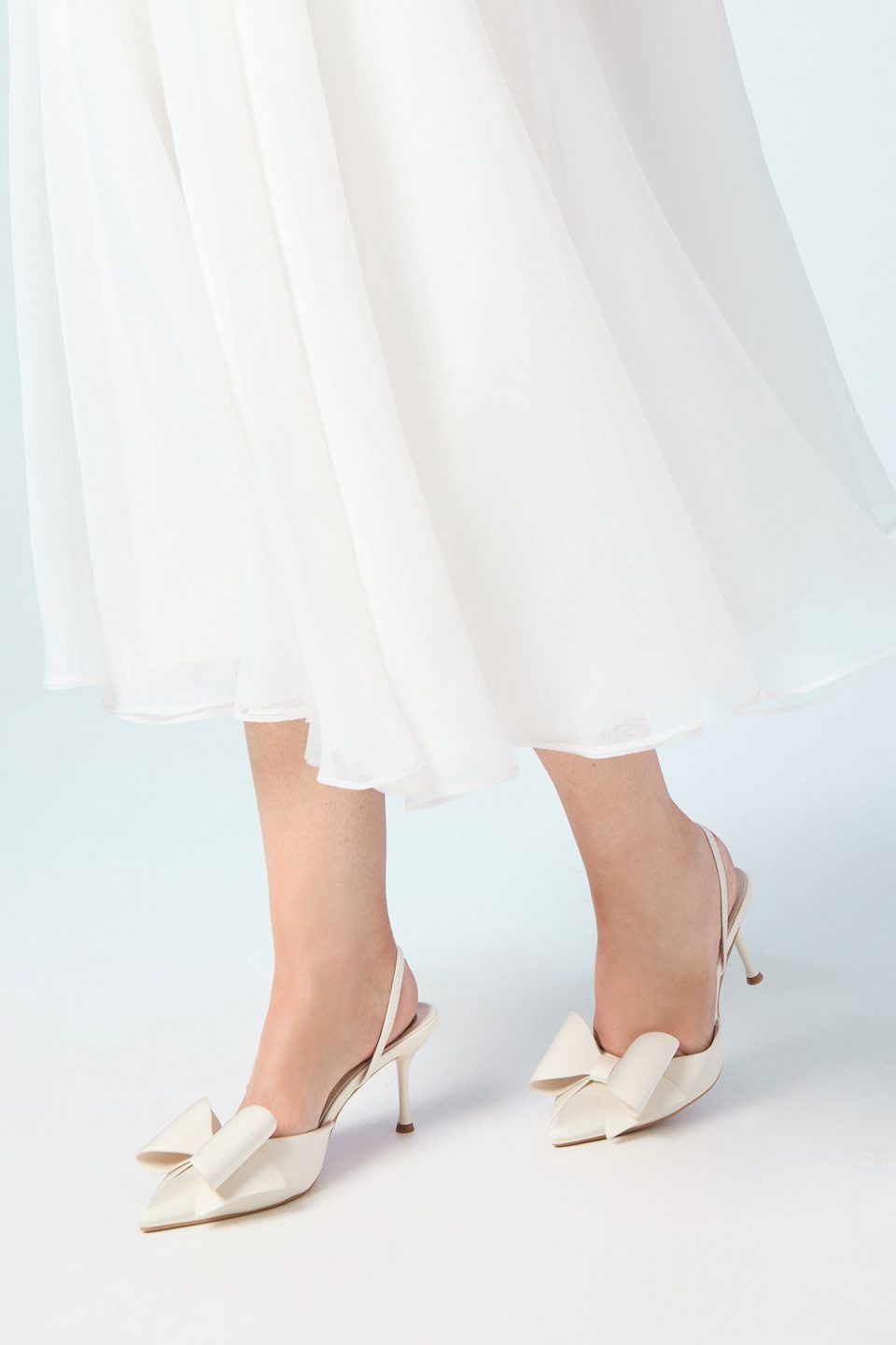 Bridal Lola Satin Bow Detail Medium Stiletto Heel Sling Back Court Shoes