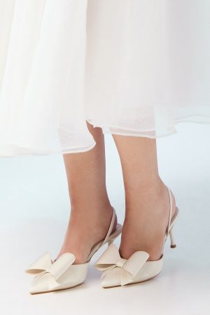 Bridal Lola Satin Bow Detail Medium Stiletto Heel Sling Back Court Shoes