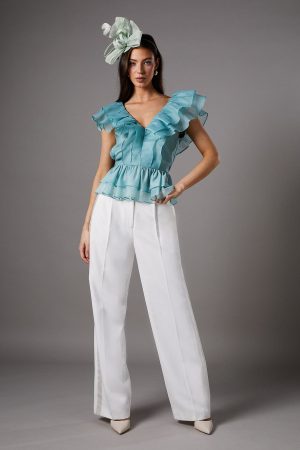 Frill Texture Organza Peplum Top