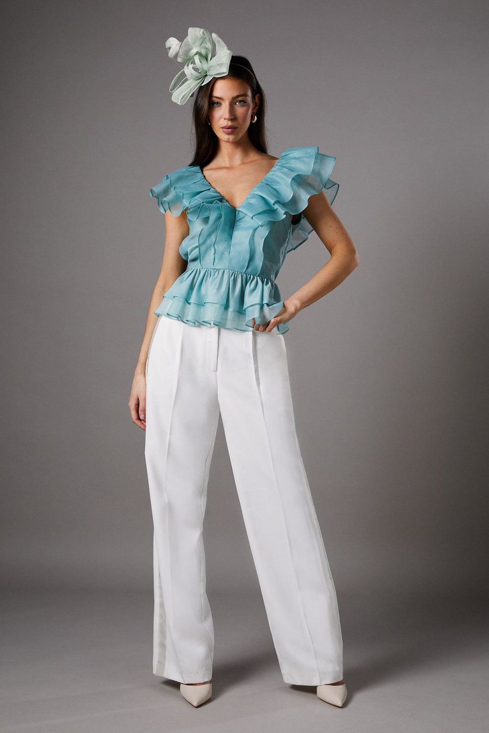 Frill Texture Organza Peplum Top