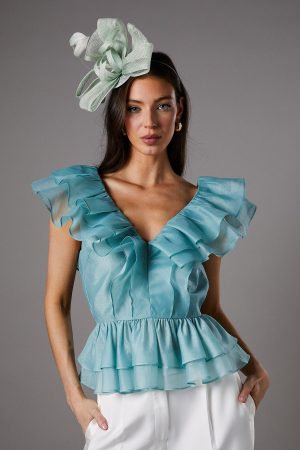 Frill Texture Organza Peplum Top