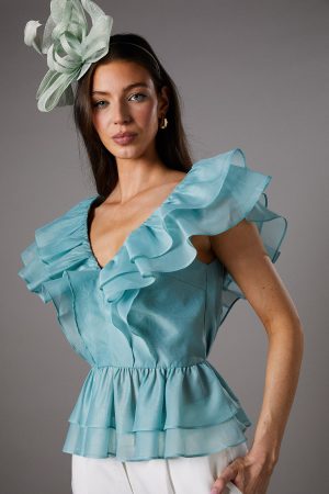 Frill Texture Organza Peplum Top