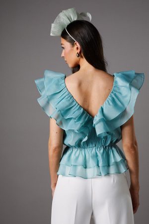 Frill Texture Organza Peplum Top